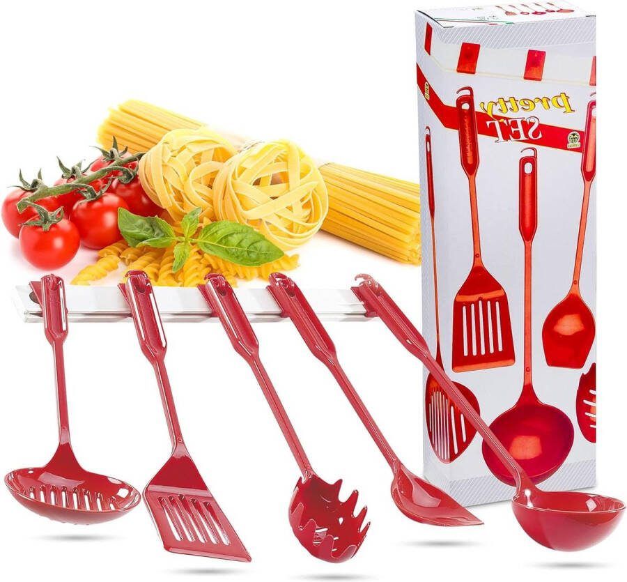 Keukengadgetset met ophangstang 40 cm spatel schuimspaan opscheplepel gleuvendraaier pastaschep