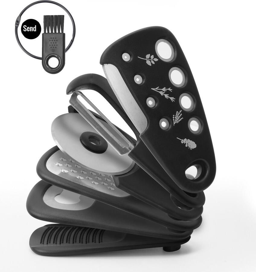 Keukengereedschap Set-Keukenset 6-in-1-Kaasrasp- Aardappelschiller Kaasschaaf Knoflookpers -Multifunctionele-zwart