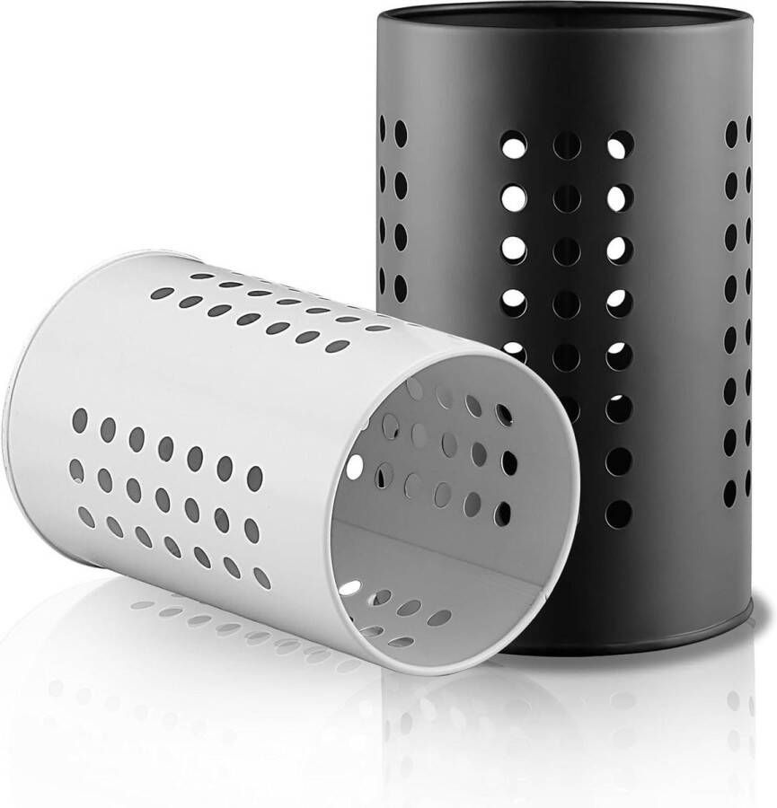 Keukengerei Houder Set van 2 RVS Gebruiksvoorwerpen Caddy Organizer voor Spatel en Lepel Keuken Decor Zwart En Wit spatelpot