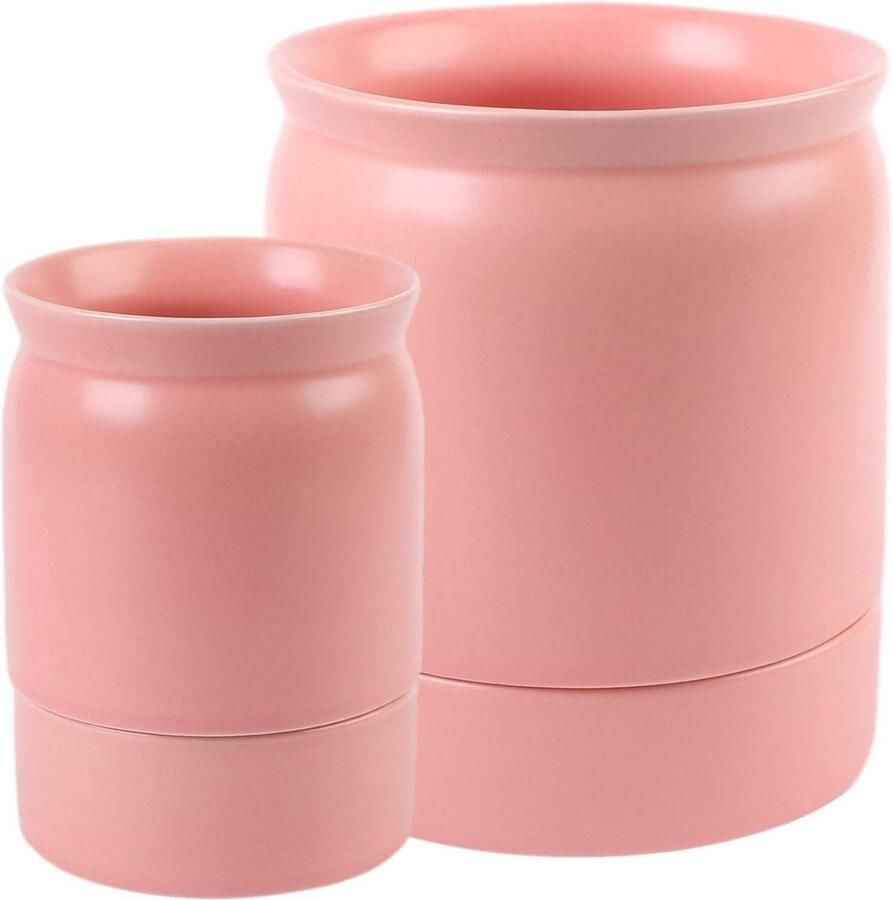 Keukengerei houders Set van 2 keramische gebruiksvoorwerpen organizers Grote gebruiksvoorwerpenhouder Klein bestek Crock Keukengerei houder voor aanrecht Home Essentials Roze