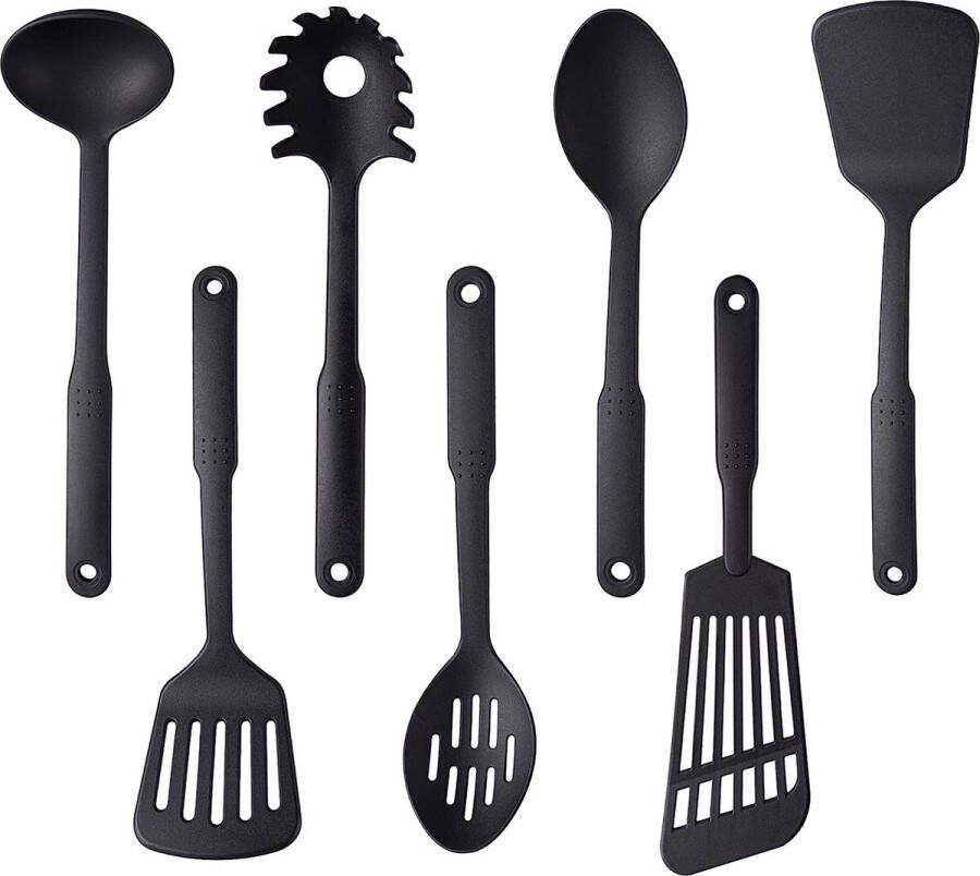 Keukengerei Set 7 Stuks Nylon Kookgerei Set Hittebestendig & Non-stick Keukengerei BPA Gratis Vaatwasser Veilige Keuken Gadgets Accessoires Voor Kookgerei Zwart