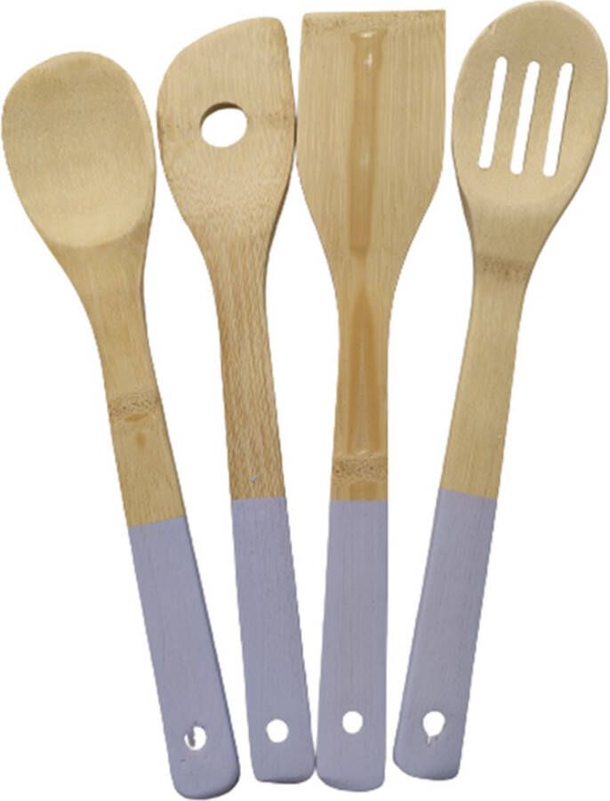 Keukengerei set BRODIE Lichtbruin Paars Lila Hout l 30 cm 4 stuks Koken Keuken Pollepel Spatel Saladelepel Opscheplepel aanmaakblokjes