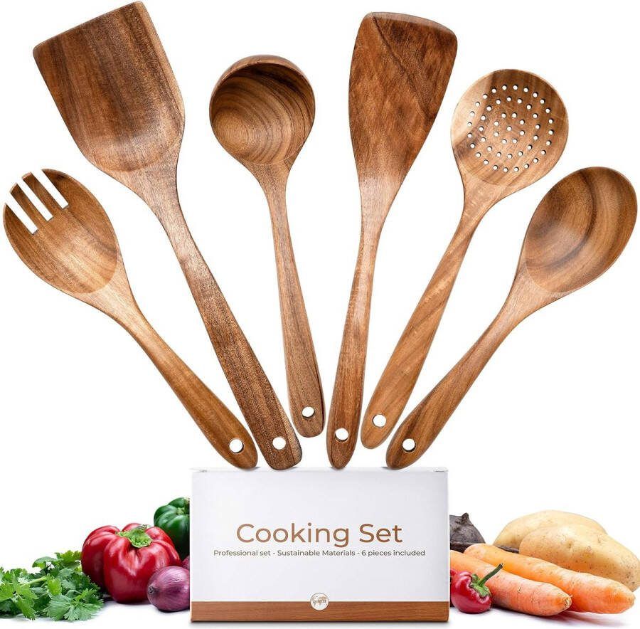 Keukengerei set hout 100% FSC spatel hout kooklepel hout soeplepel hout schuimlepel hout keukenhulpset hout kookgerei set hout kookgerei set hout kookgerei set hout