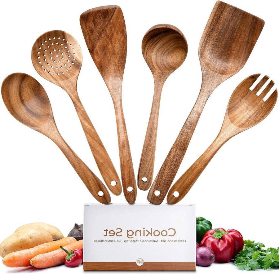 Keukengerei set hout 100% FSC spatel hout kooklepel hout soeplepel hout schuimlepel hout keukenhulpset keukenset kookset Wooden Spoons