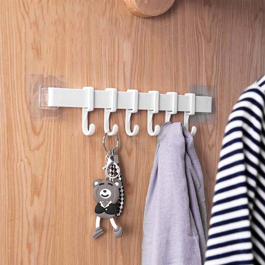 Keukengereihouder 2 stuks afneembare badkamerwandhouder zelfklevend keukenhulp ophangrail met 6 beweegbare haken voor keuken- en badkamerkeukengereihouder