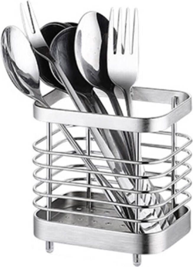 Keukengereihouder roestvrij staal bestekhouder aanrecht bestekmand spoelbak organizer accessoires voor het opbergen van keukengerei zilverware zilver-10 cm