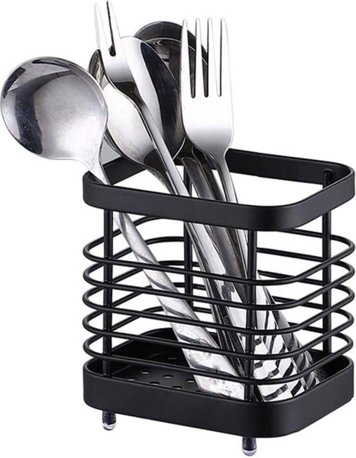 Keukengereihouder roestvrij staal bestekhouder werkblad bestekmand spoelbak organizer accessoires voor opslag keukengerei zilverware zwart 10 cm