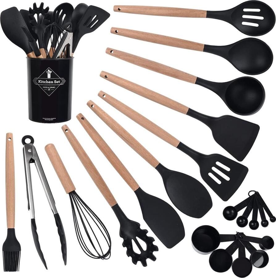 Keukengereiset beste keukenhulp kooklepel hout hittebestendig niet giftig keukengadgets – ideaal voor koken en bakken (22 stuks)