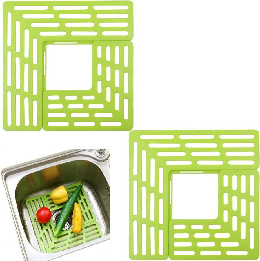 Keukengootsteen spoelbakmat afdruipmat wastafelmat kunststof onderzetter afdruipmat keukenrooster voor bescherming tegen hitte onderspoelbak antislip servies groen 2 stuks