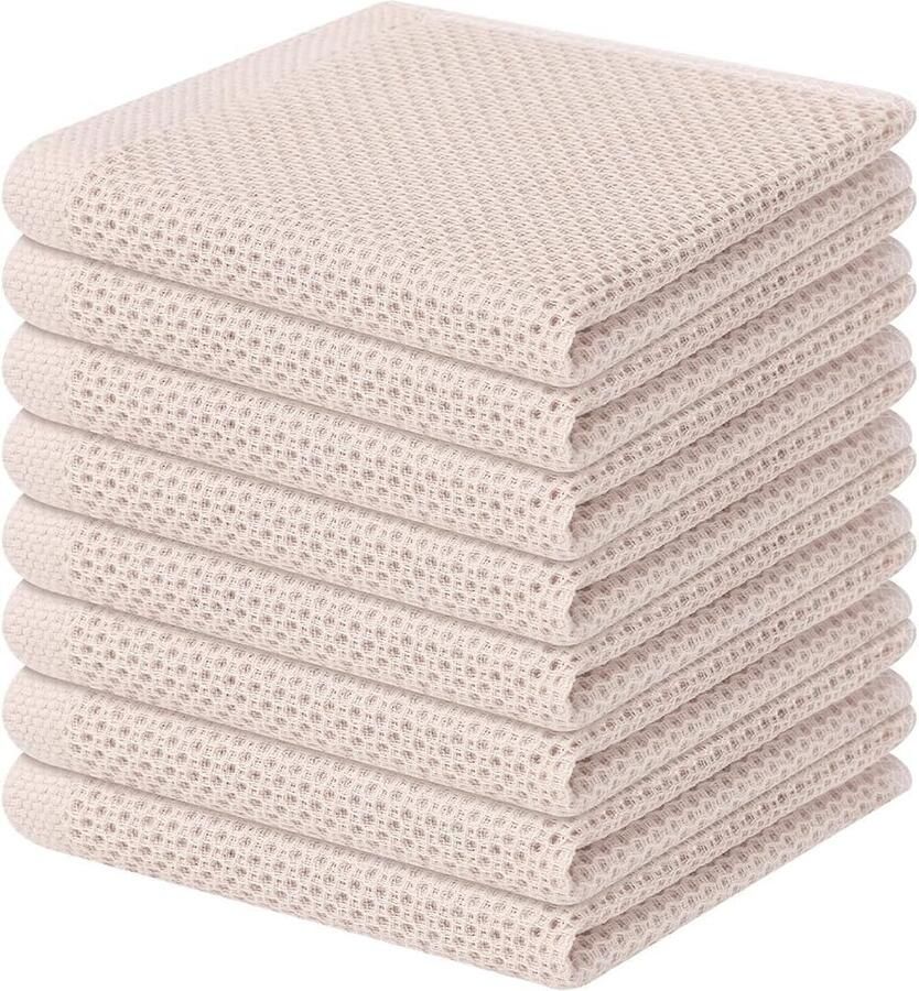 Keukenhanddoeken 100% katoen set van 8 30 x 30 cm zachte theedoeken absorberend dikke premium vaatdoek vaatdoeken poetsdoeken beige