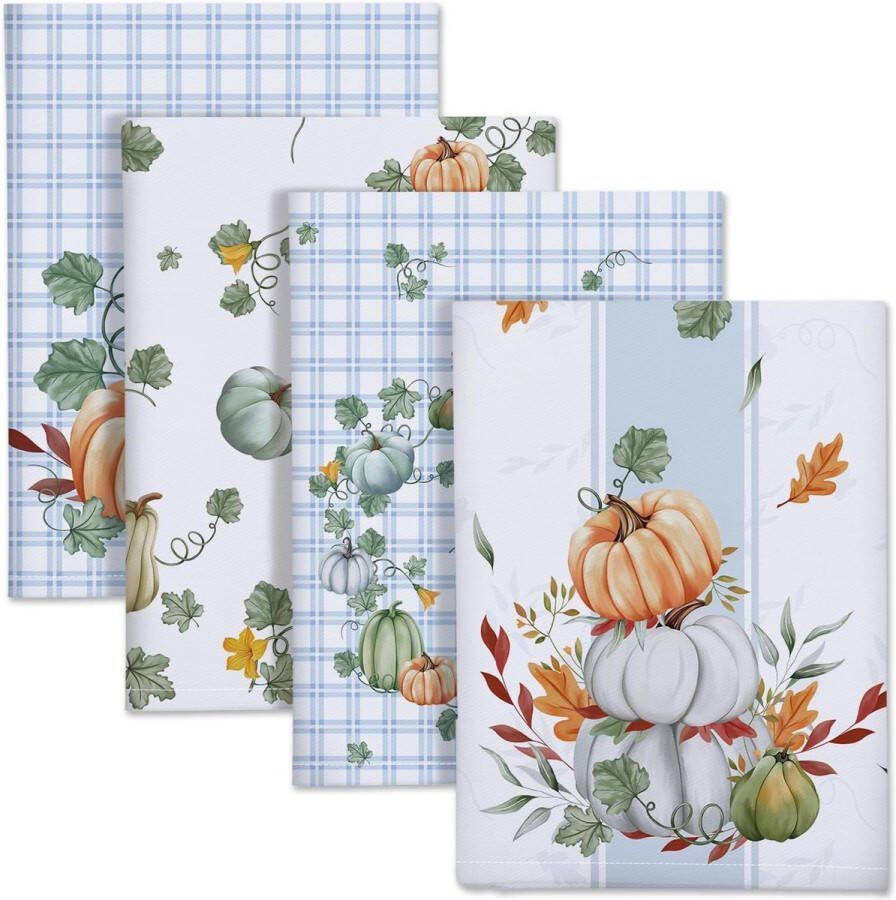 Keukenhanddoeken katoen 4 stuks theedoeken 100% katoen pompoenen keukenhanddoek set multifunctionele hoogwaardige keuken droogdoek bar handdoeken 50 x 70 cm