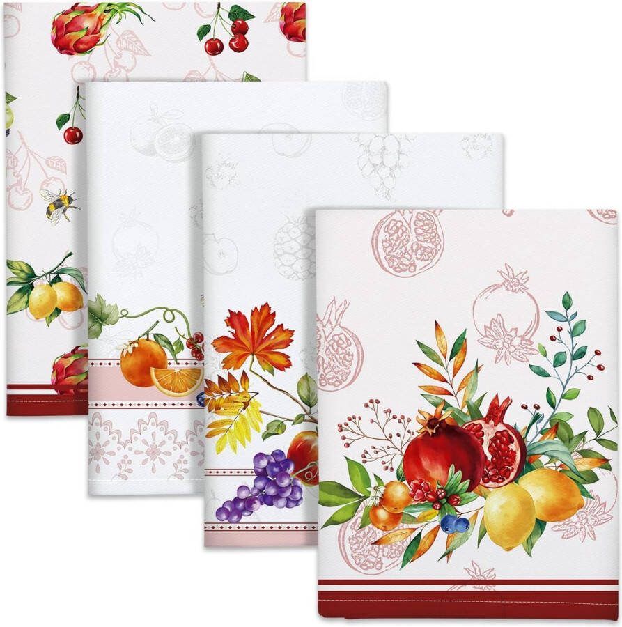 Keukenhanddoeken set van 4 katoenen theedoeken 100% katoen fruitkeukenhanddoekenset multifunctioneel hoogwaardig keukendrogen handdoekbar handdoeken 50 x 70 cm