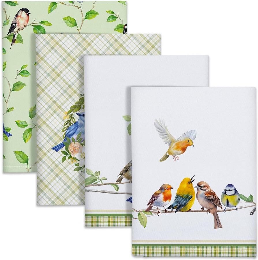 Keukenhanddoeken set van 4 lentevogels 100% katoen multifunctioneel hoogwaardige theedoeken badkamer keukendrogen handdoekbar handdoeken 50 x 70 cm