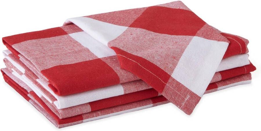 Keukenhanddoeken X-Large 70 x 45 cm (set van 4) Antibacteriële afwerking katoen absorberend voor het reinigen en sneldrogen van borden buffelrode ruiten