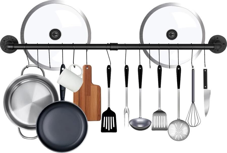 Keukenhouder keukenbar vintage rail wandmontage plank met 15 haken organizer keukengerei plank kopjes wandmontage keuken potten pannen keukenophangkast 100 cm