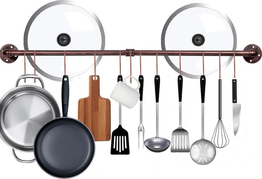 Keukenhouder keukenophangstang muurpot en schotelhouderset keukenapparatuur organisatie kledingrek multifunctioneel wandmontage met 15 haken organisatie voor huishouden keuken 94cm