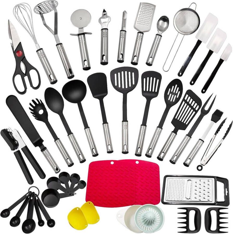 Keukenhulpset 43 stuks keukenaccessoires roestvrij staal en nylon hittebestendig kookgerei thuis lepel tang garde spatel