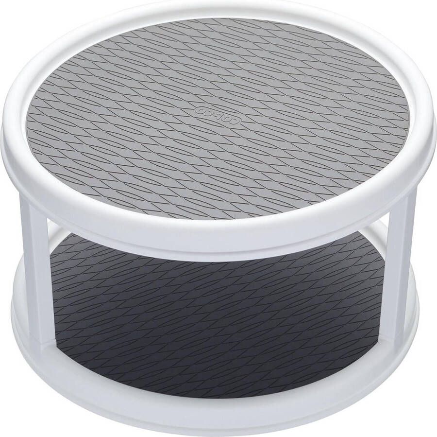 Keukenkast Organiser Draaiplateau Draaibaar Kruidenrek 2 Etages 30 Centimeter Plastic Wit en Grijs