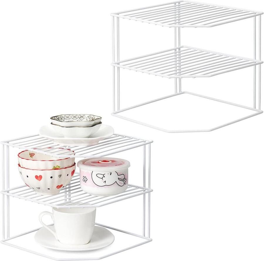 Keukenkast Organizer 3-laags wit hoekplaatrek voor keukenkastopslag opbergplank organizer 2 Pack
