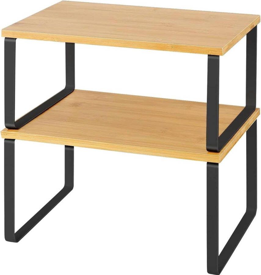 Keukenkast organizer stapelbare kruidenrekken uitbreidbare bamboe aanrechtplank keuken opbergplanken set van 2 voor keuken eetkamer kantoor natuurlijk Keukenkast organizer