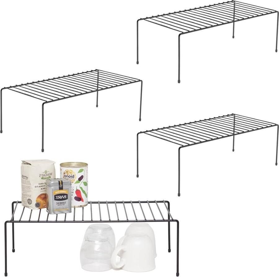 Keukenkastjes organizers set van 4 opbergrekken zwart Ruimtebesparende opbergrekken Opbergrek