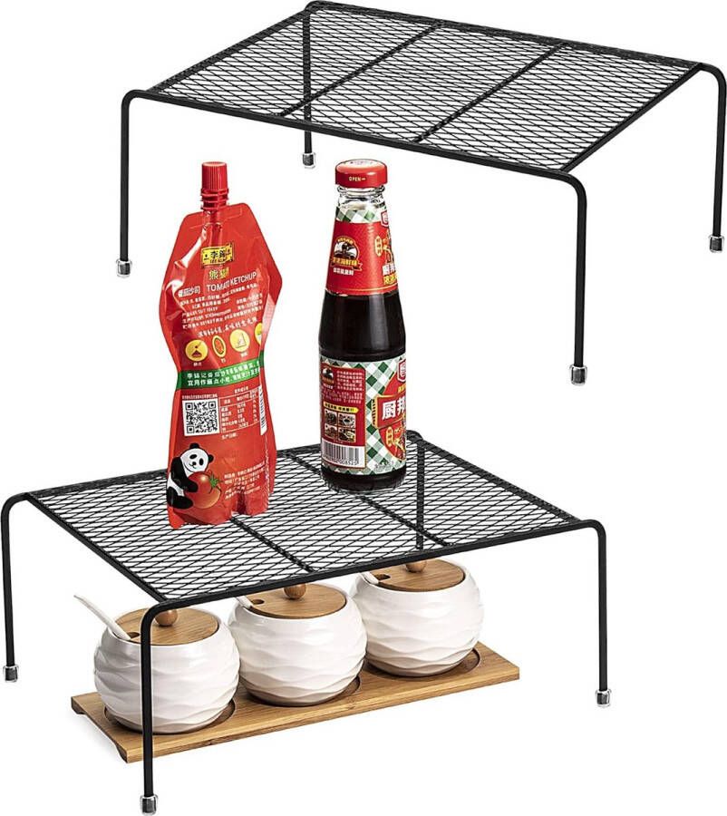 Keukenkastorganizer [2-pack] opbergrek voor thuis en keuken draadplank voor keukenkasten toonbanken voorraadkasten voedsel en keukengerei (zwart)