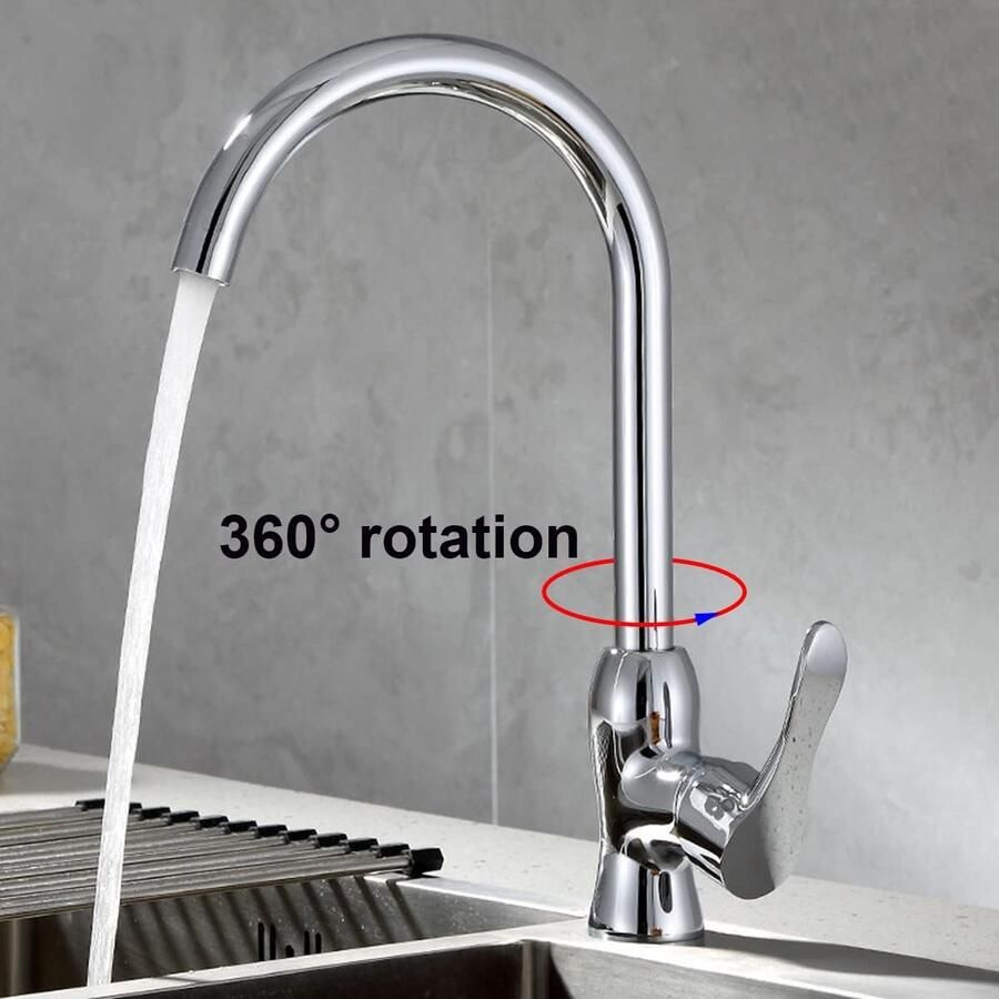 Keukenkraan eenhendel hooggebogen uitloop 360° draaibare keukenkraan chroom moderne Europese mengkraan met 1 2 inch & 3 8 inch adapter