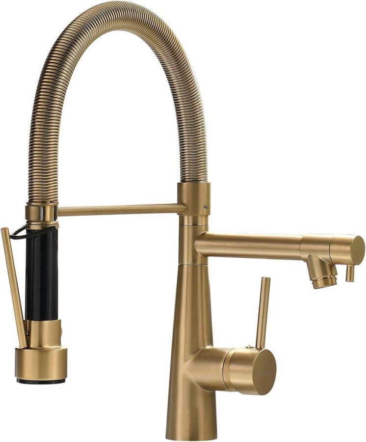 Keukenkraan geborsteld goud met slot doucheuittrekbaar 360° draaibaar pull-down spray hoge druk geborsteld goud keukenkraan