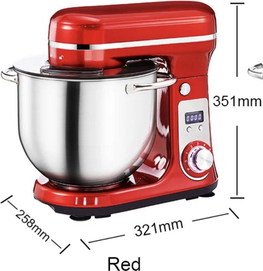 Keukenmachine voedsel mixer Blender Stille motor Crème ei garde Deeg kneder 6 snelheid standen 1200 W 6 liter capaciteit Keukenmixer met kom Keuken machine Keukenmixer staand Rood
