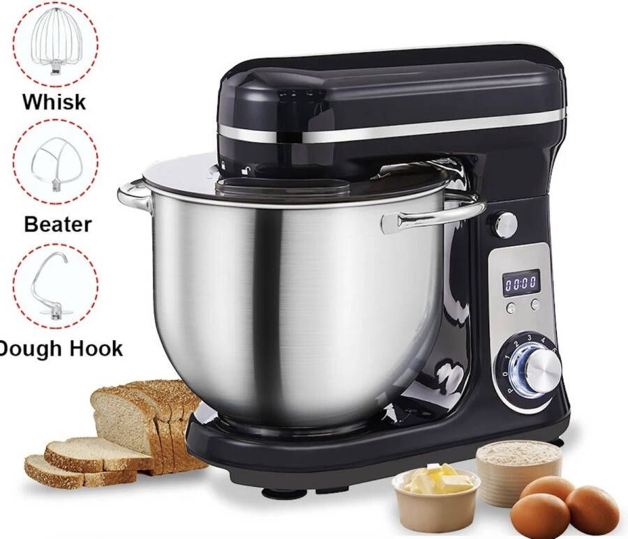 Keukenmachine voedsel mixer Blender Stille motor Crème ei garde Deeg kneder 6 snelheid standen 1200 W 6 liter capaciteit Keukenmixer met kom Keuken machine Keukenmixer staand Zwart