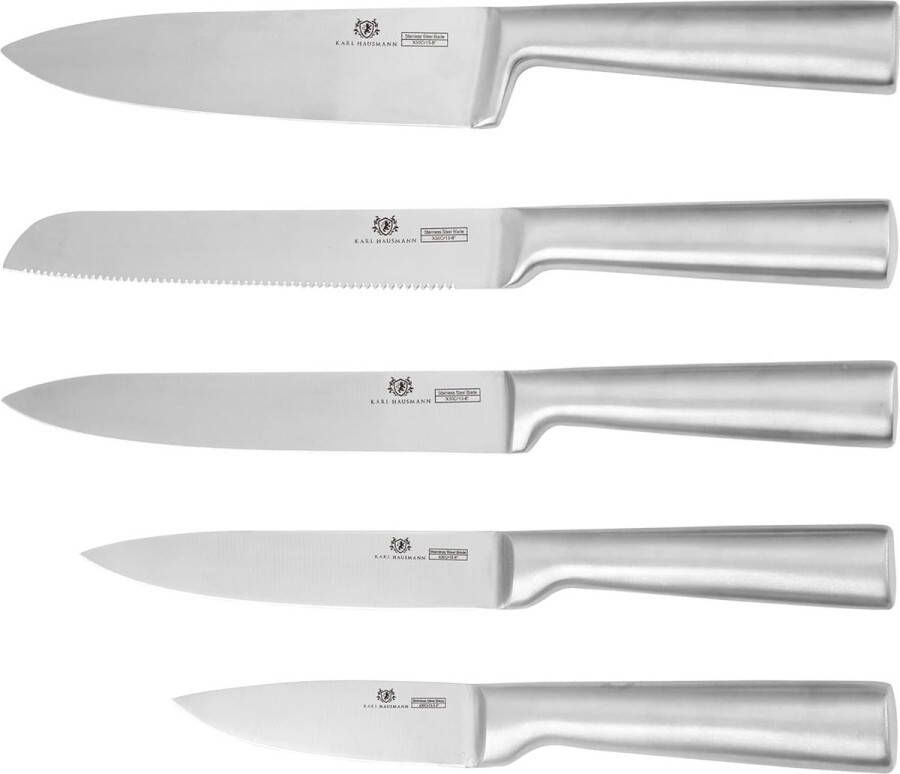 Keukenmes bestaande uit koksmes schilmesje koudgesneden mes en broodmes scherp mes van roestvrij staal antiaanbaklaag 5 stuks zilver