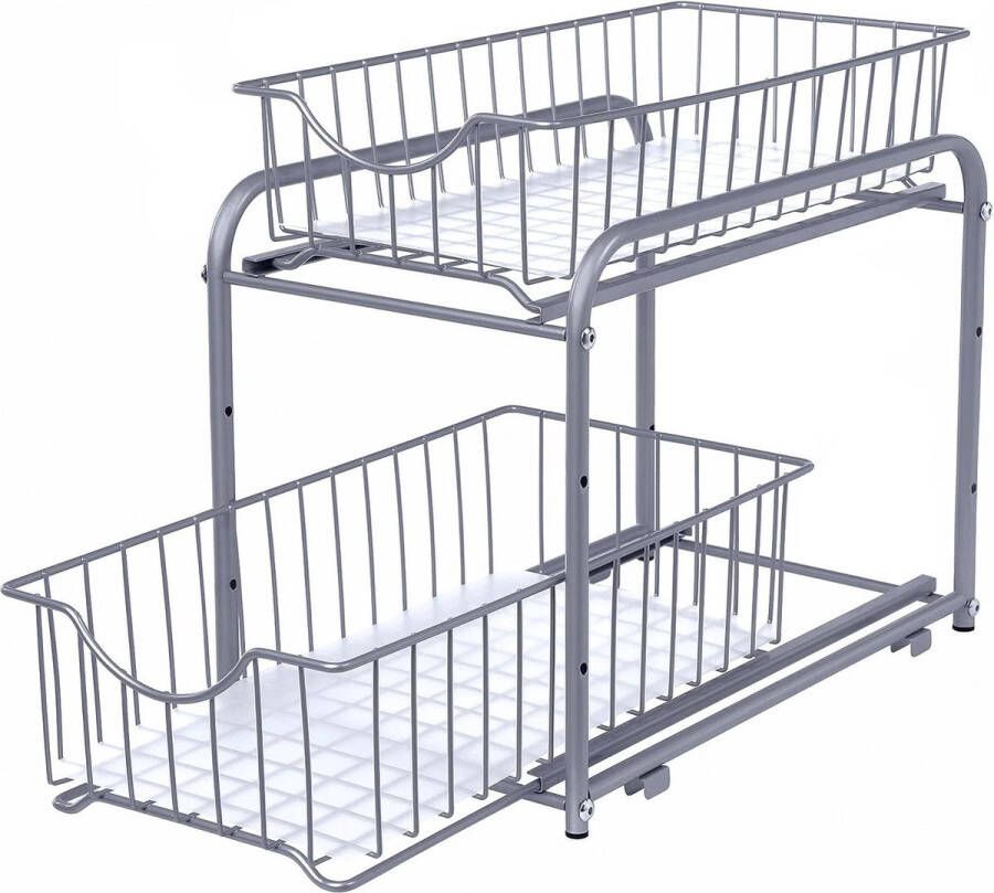 Keukenorganiser met 2 uittrekbare laden voor kasten Stapelbare lade-organiser voor keuken en badkamer zilver KCS017E01 Gootsteenkast Organizer