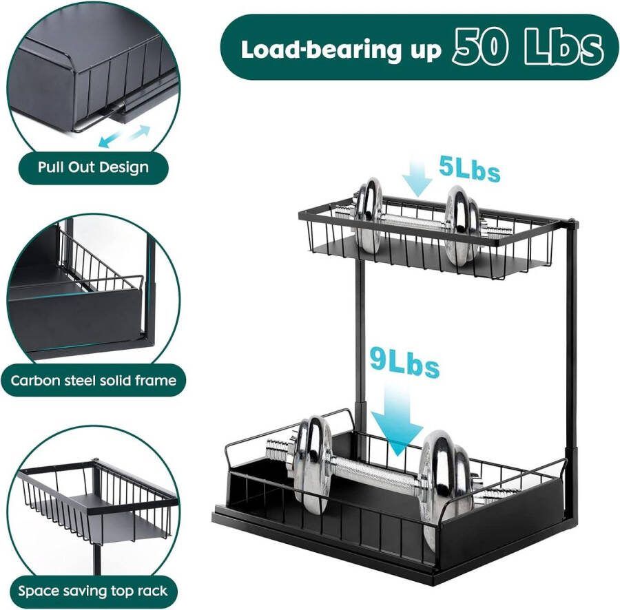 Keukenorganizer 2 etages onder wastafel rek van roestvrij staal spoelkastorganizer badkamerorganizer multifunctioneel kruidenrek spoelkast organizer reinigingsmiddel-organizer voor badkamer