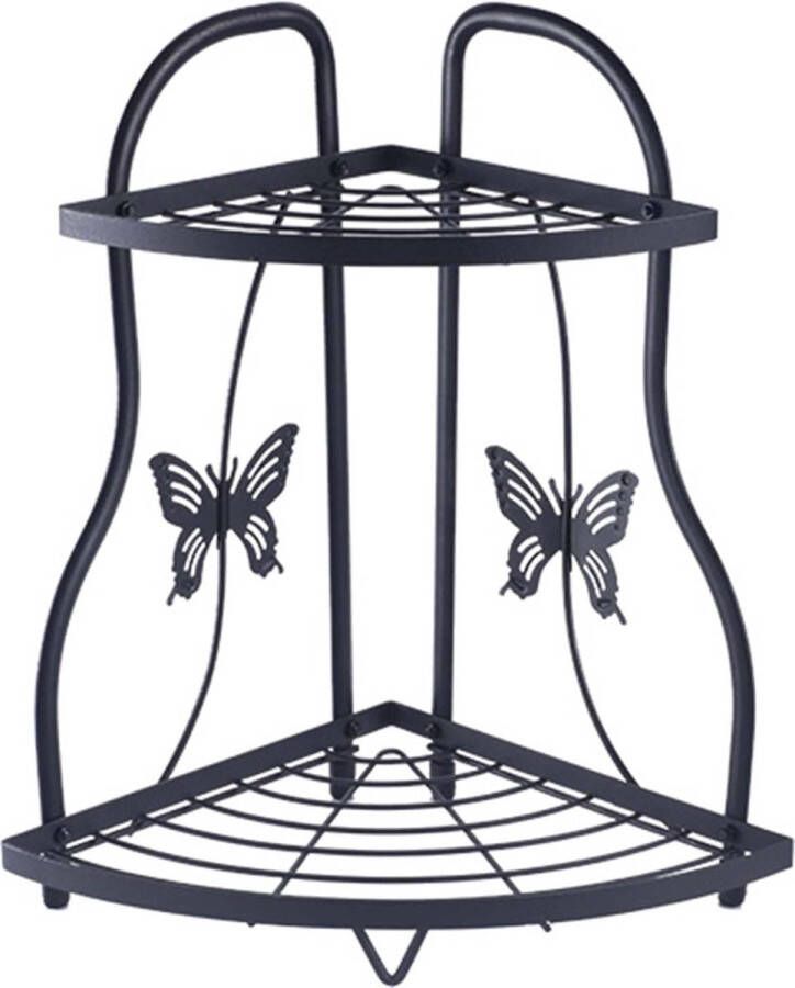 Keukenorganizer 2 niveaus kruidenrek keukenplank hoekstaand frame gootsteenkastorganizer voor badkamer keuken zwart