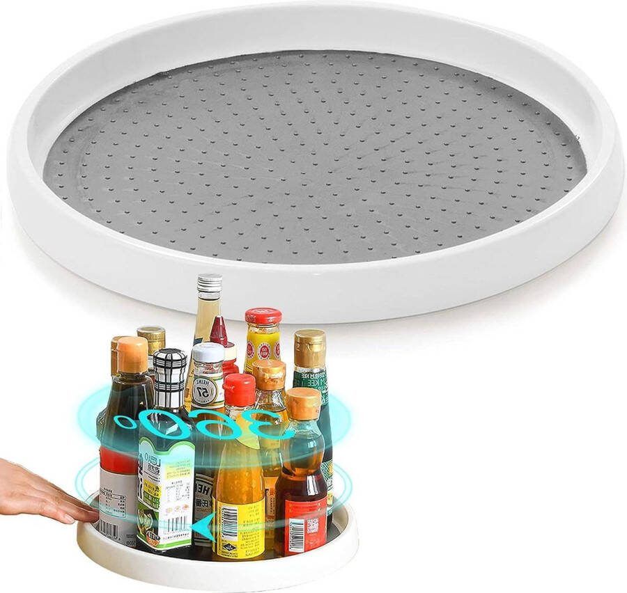 Keukenorganizer draaiplateau Lazy Susan kruidenrek antislip wit opbergen keukenspullen voorraaddozen specerijen Keukenkast organizer
