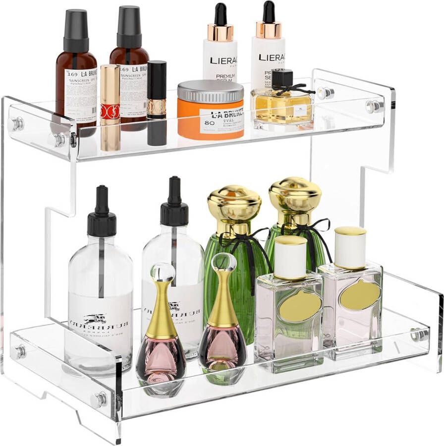 Keukenorganizer Kruidenrek op 2 niveaus Staande Organisator Badkamerwerkblad Onder Kast Plankorganisator Vanity Tray Cosmetica & Make-up opslag