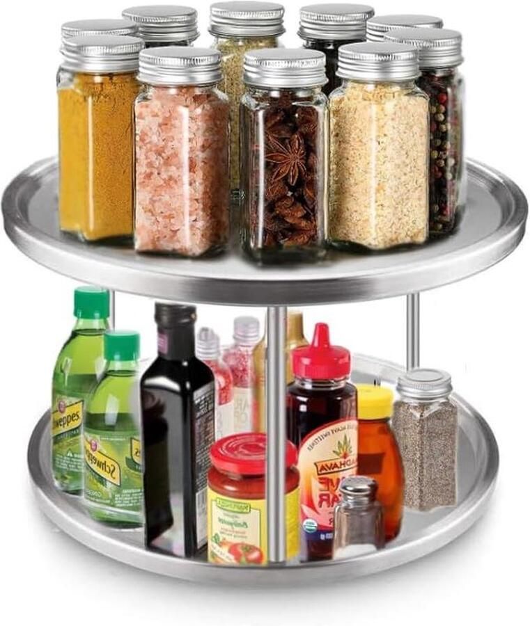 Keukenorganizer voor specerijen twee verdiepingen 360 graden draaischijf eettafel en werkplaten kasten opbergrek Gootsteenkast Organizer