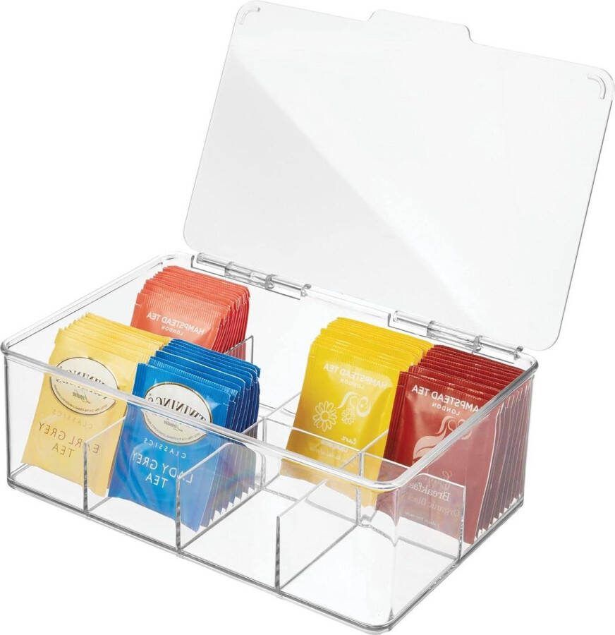 Keukenorganizer sorteerdoos voorraaddoos voor keuken en voorraadkast ideaal voor thee koffie specerijen praktisch met deksel en handvatten met 8 vakken