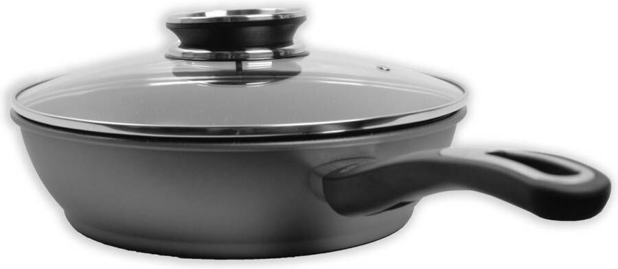 Keukenpan met deksel en heeft een diameter van Ø 28 cm Luxe hapjespan keukenpan van 28cm Anti-aanbaklaag handvat zwart Pan met Deksel