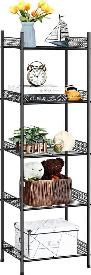 Keukenplank Opbergplank 5 Niveaus Staande Plank Plantenplank Badkamerplank Metalen Badkamerplank Staand Opbergruimte Badkamer voor Badkamer Keuken 41 x 32 x 145 cm Zwart