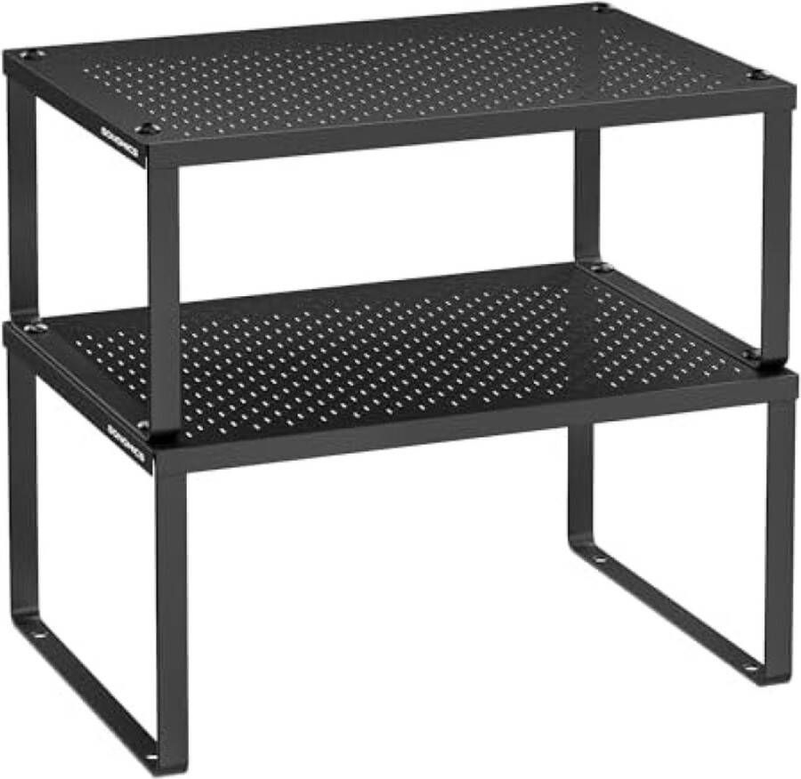 Keukenplank Set van 2 Keukenorganizer Keukenkruidenhouder Uitbreidbaar Stapelbaar Klein Plank Metaal Zwart