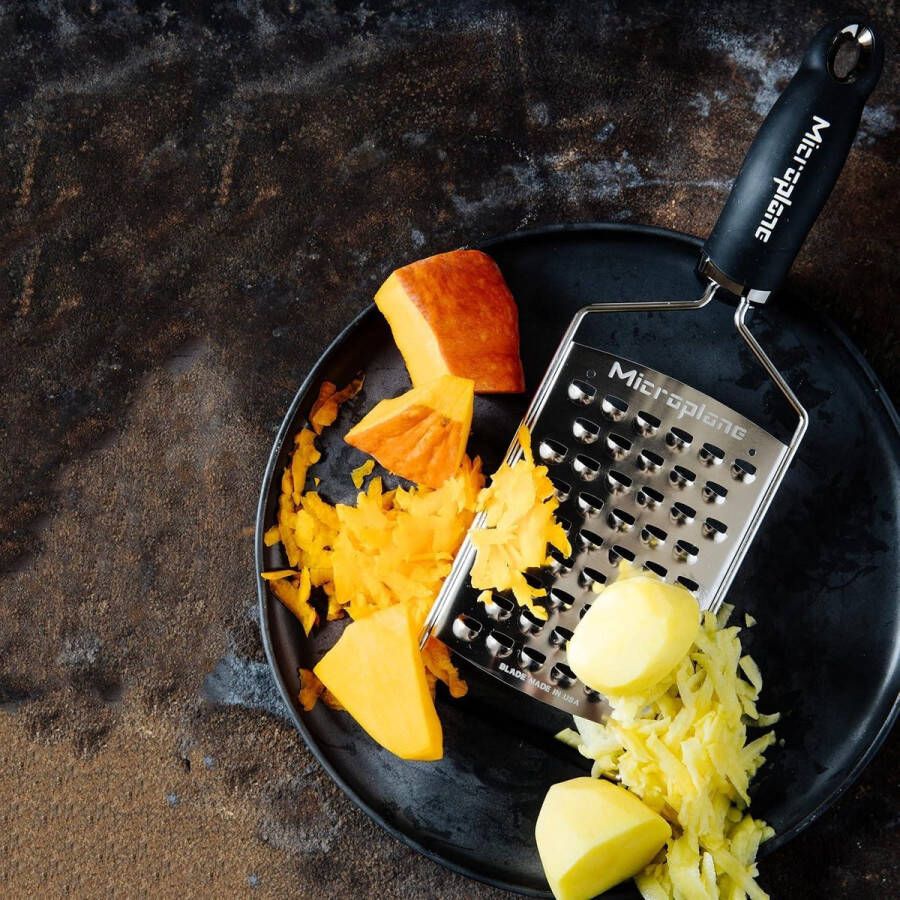 Keukenrasp XL ultra grof voor aardappel-kaas-kool-komkommer-pompoen Gourmet Serie zwart roestvrij staal