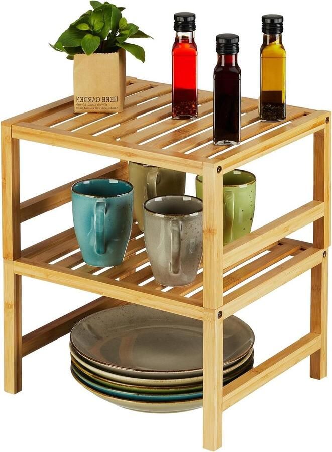 Keukenrek bamboe set van 2 organizer voor keukenkast en badkamer afmetingen 20 x 355 x 305 cm