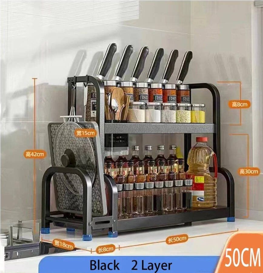 Keukenrek Kruidenrek 2-Laags Flessenrek Messenrek Multifunctioneel Roestvrijstaal 18x50x42cm
