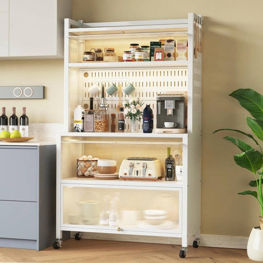 Keukenrek met 5 etages van roestvrij staal bakkersrek keukenkast staand rek keukenorganizer (beige 80 x 36 x 162 cm)