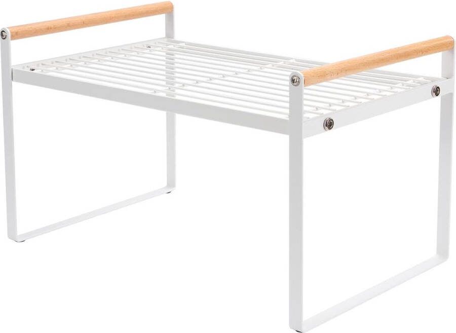 Keukenrek organizer kaststandaard kruidenrekken ijzer en houten handvat keukenkastinzet werkblad voor servies