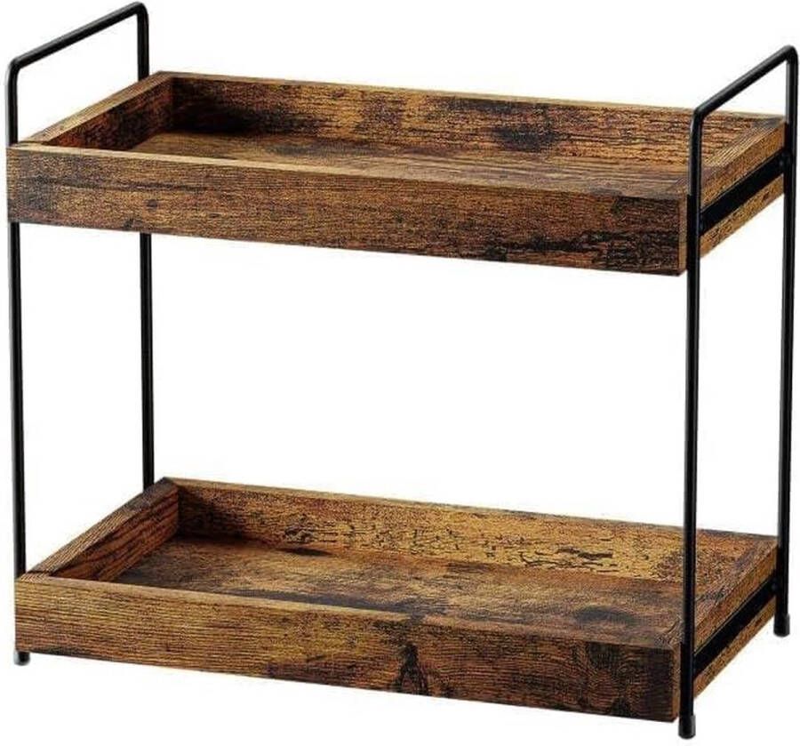 Keukenrek Staand rek hout werkblad keukenrek met 2 niveaus kruidenrek metalen steun badkamer opslag plank kruidenhouder kruidenstandaard organizer Vanity Tray