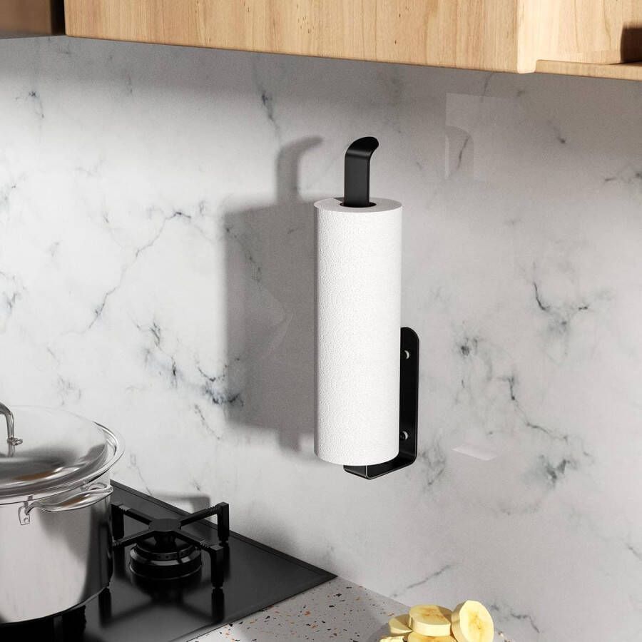 Keukenrolhouder aluminium mat papierrolhouder voor wandmontage boren met bevestigde schroeven rolhouder verticaal of horizontaal voor keukendoeken plasticfolie oliepapier zwart