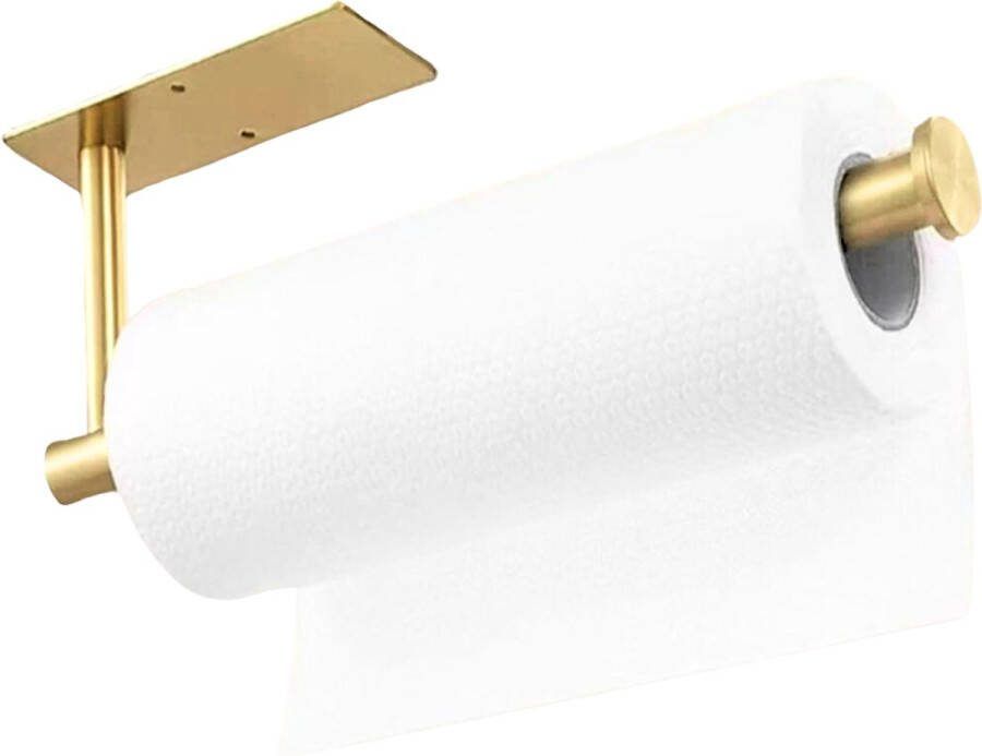 Keukenrolhouder Goudkleurig Muurmontage of Zelfklevend Roestvrijstaal Stijlvolle houder voor keukenrollen Closetrolhouder Praktische Keuken Accessoire Gouden Rolhouder Gemakkelijke Installatie