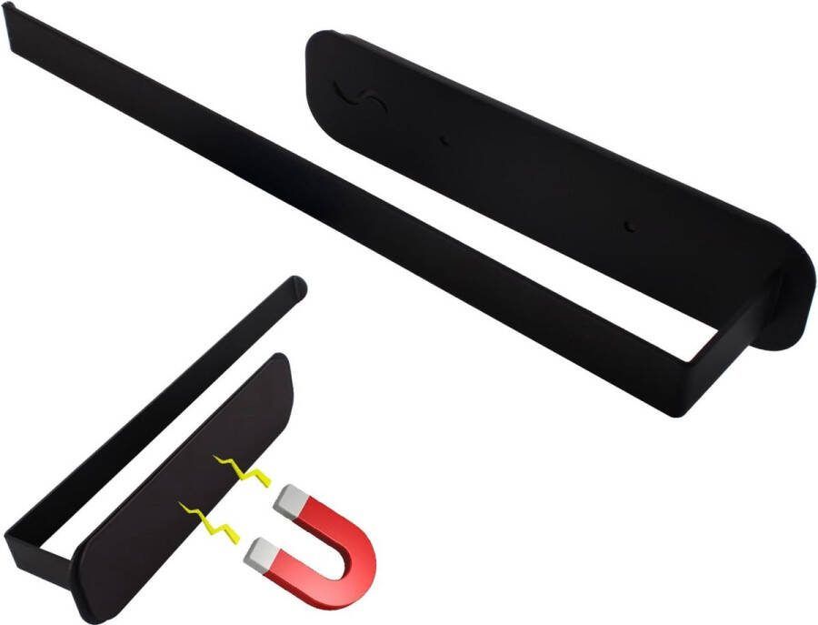 Keukenrolhouder magnetisch keukenpapierhouder zonder boren stijlvolle zwarte roestvrijstalen rolhouder sterk adsorptierek geschikt voor koelkasten en magnetrons